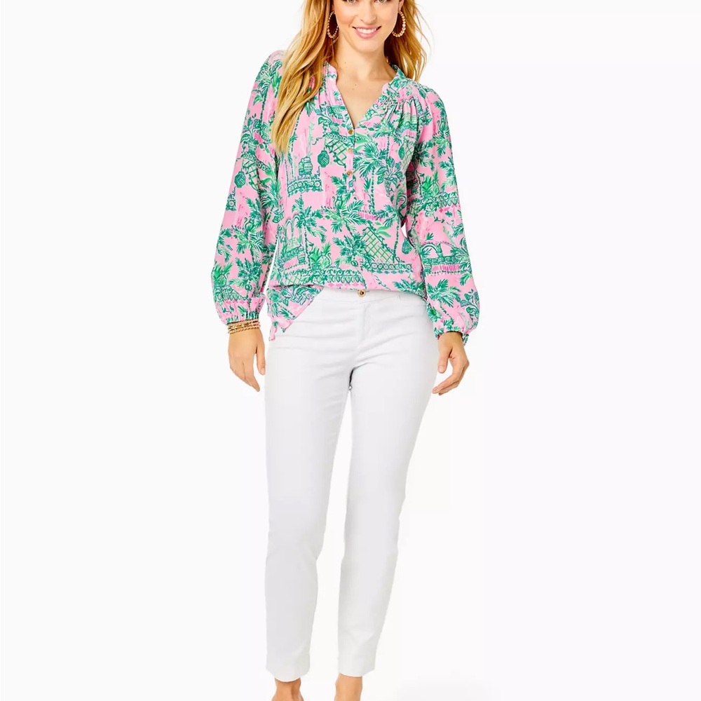 Lilly Pulitzer 29" Kelly Textured Ankle Length Resort White Skinny Pant, nwt